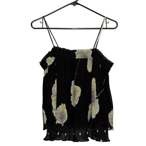 1.STATE Floral Present Nature Spaghetti Strap Ruffle Blouse Top, Black size S - Picture 1 of 8